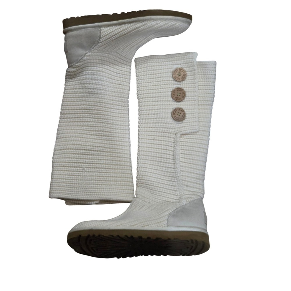 UGG Sweater Cardy Cream White Knit Tall Boots Slouch Shearling Sherpa Suede 8